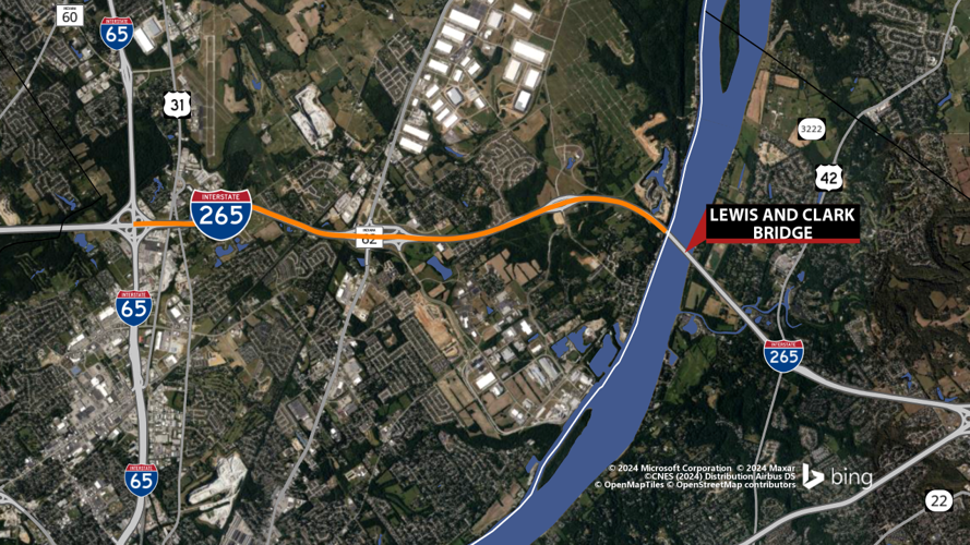 Map of Interstate 265 in Indiana - 10.16.24