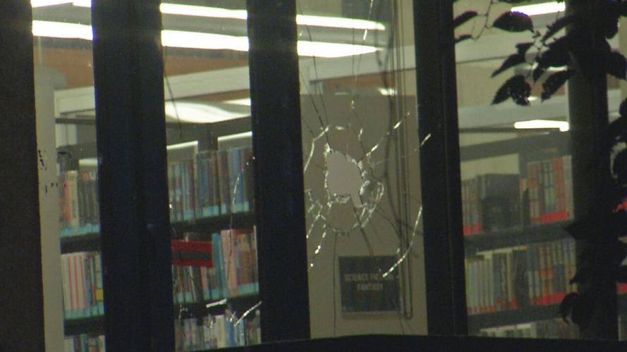 Louisville library main branch broken window, Sept. 24, 2020