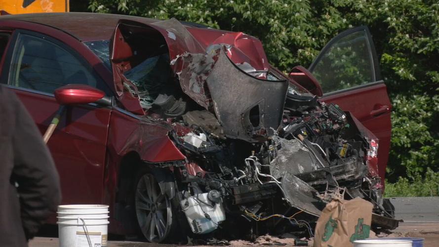 SUV damaged in school bus crash