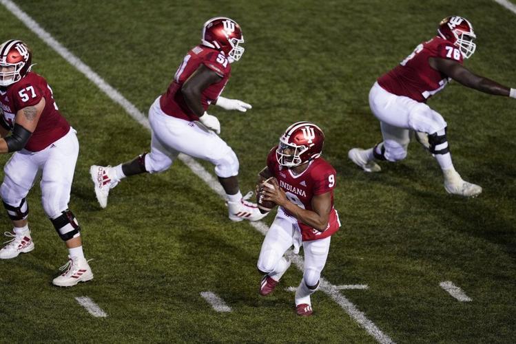 Indiana quarterback Michael Penix Jr. (9) runs in for a two-point conversion