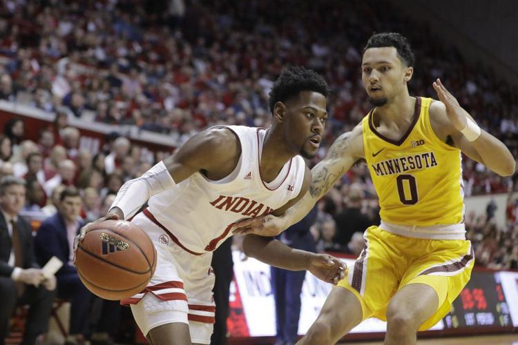 Indiana's Al Durham (1) goes to the basket against Minnesota's Payton Willis