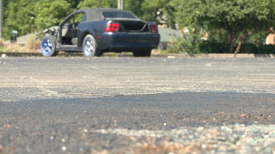 Gas Stain on concrete at Joe Hudson's Collision Center St. Matthews