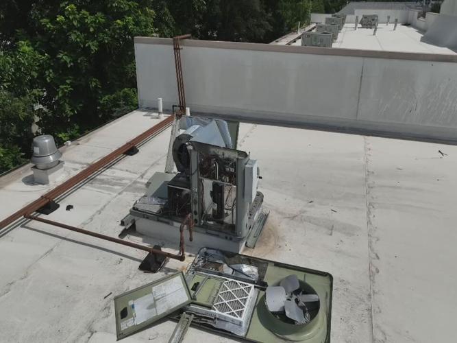 WDRB drone captures image of what's left of the AC unit on the roof of Panchitos Ice Cream on Dixie Highway