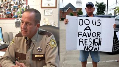 Breckinridge County Sheriff Todd Pate and protestor