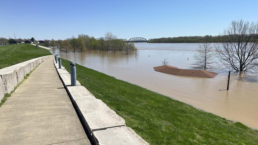 Flooded building on New Albany riverfront
