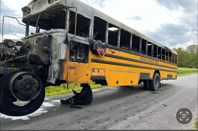 Madison Consolidated Schools bus being towed