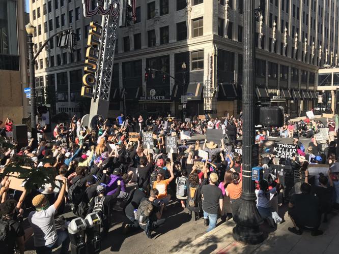 Protesters kneeling at Fourth Street 6-1-20