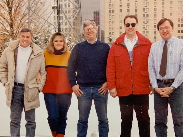 WDRB HISTORY - 1994 SNOW STORM - Bill Francis, Kathy Francis, Kerry McGee, Barry Fulmer and Hal Stopfel.jpg