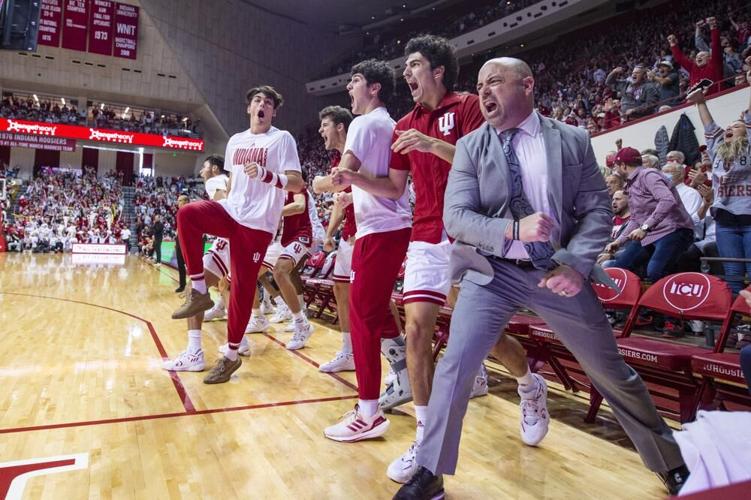 Indiana players and staff reacts on the sideline during the second half.jpeg