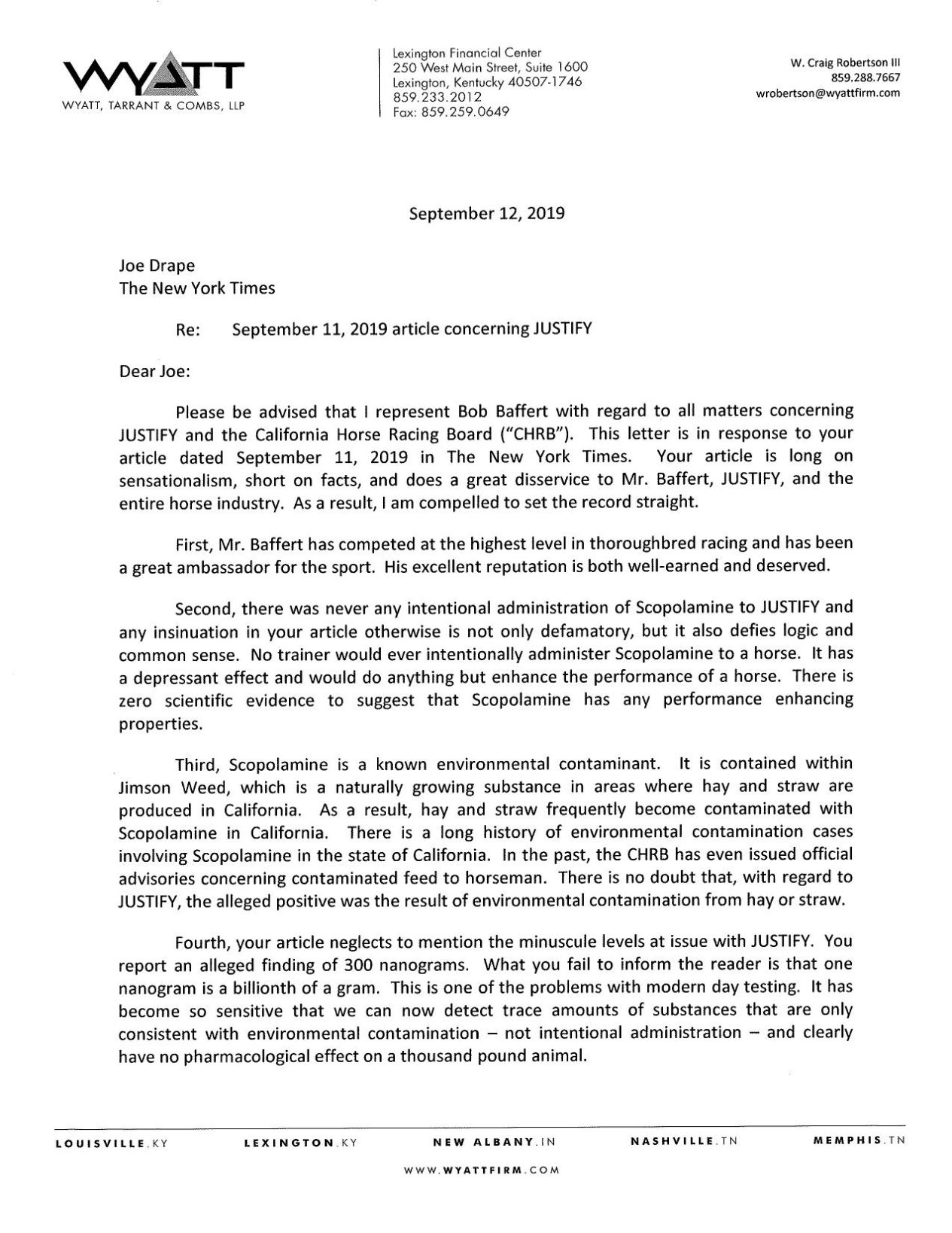 Baffert Response Letter