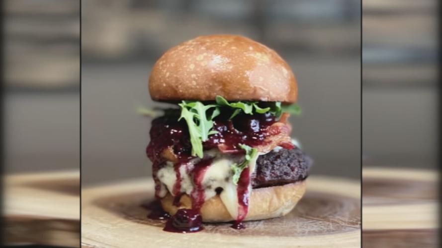 Bourbon Blueberry and Brie Bacon Cheeseburger