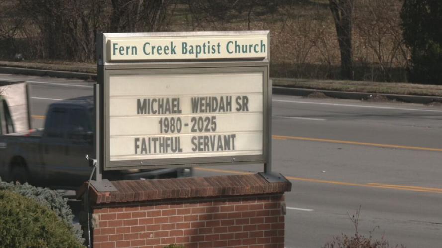 Ofc. Wehdah funeral into on marquee at Fern Creek Baptist Church sign