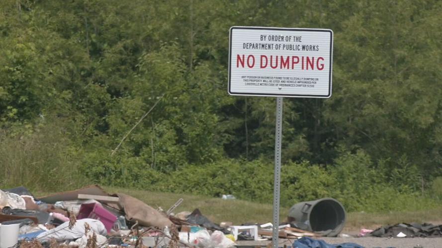 No dumping sign by illegal dumping site in Fairdale