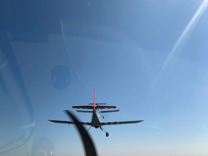 An aircraft flying above Bowman Field. (Sept. 20, 2022 Bowmanfest preview)
