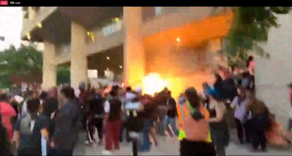 Flames at the Hall of Justice in downtown Louisville