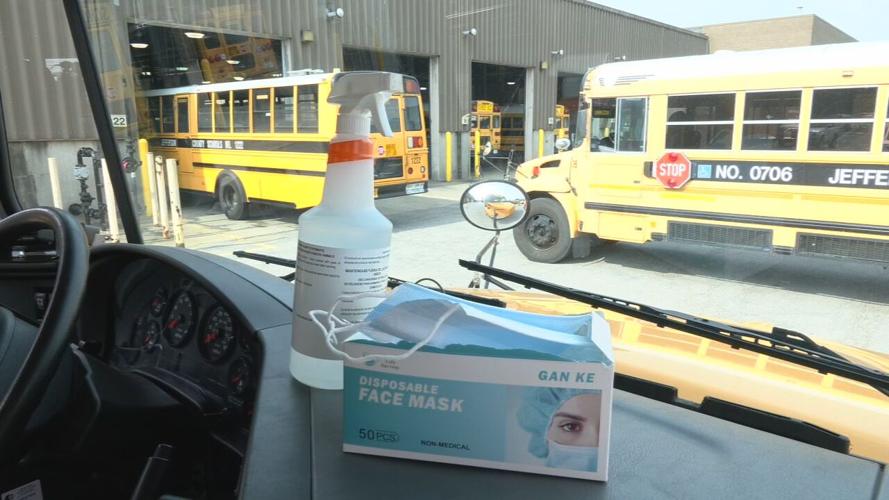 JCPS back to school sanitizer and masks on bus