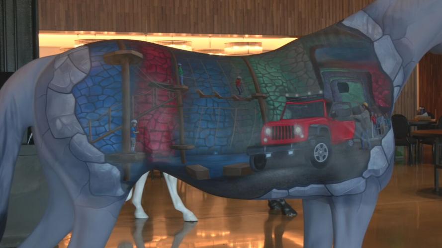 Gallopalooza statue on display at Churchill Downs First Turn Club