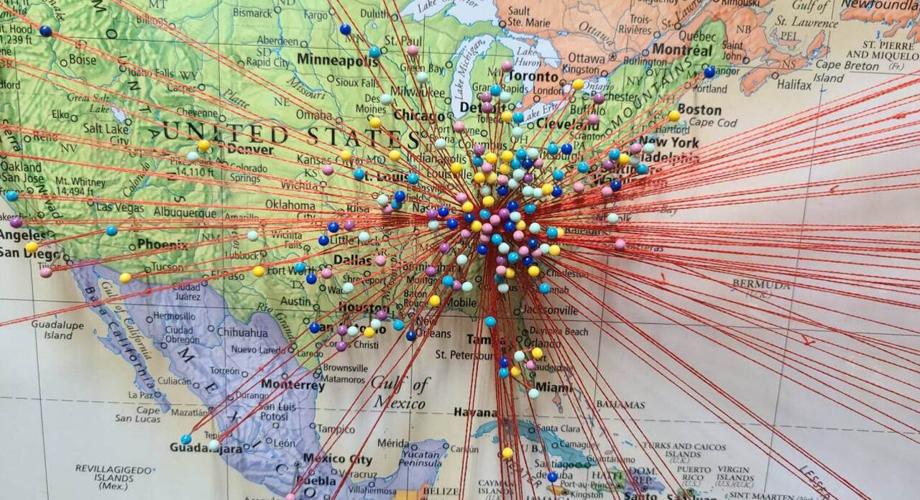 Map created by Asbury University student Eliza Crawford to track worship service visitors