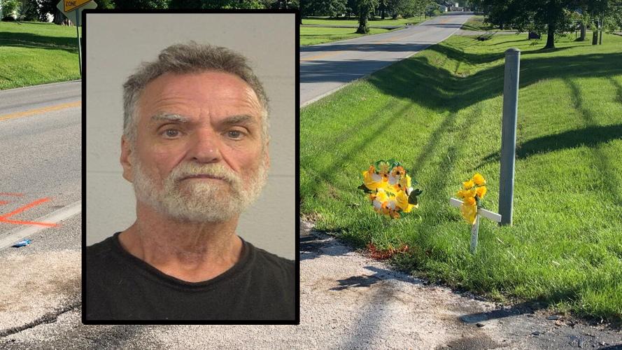 Carl Maertz mugshot against background of June 15, 2021 fatal crash scene on S. 3rd St. Rd.