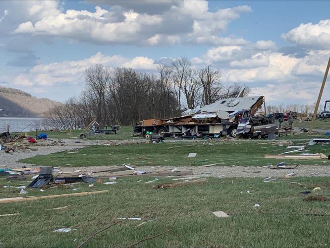 Damage from tornado in Milton, Kentucky on 3.14.24