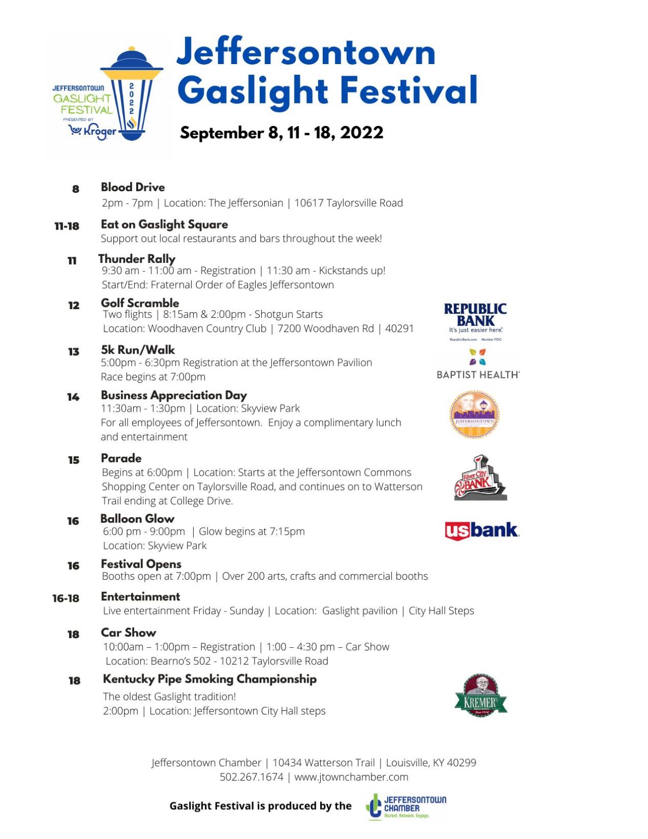 Jeffersontown Gaslight Festival schedule of events
