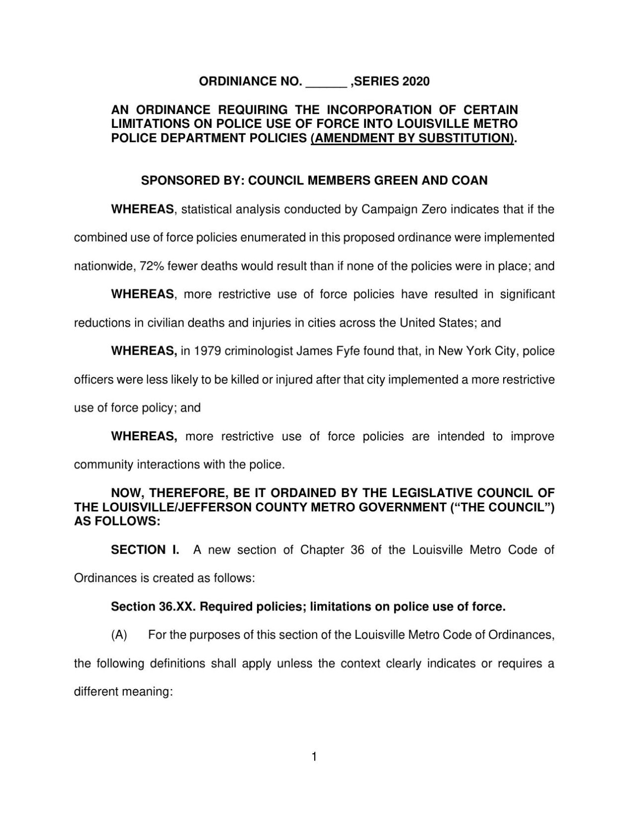 Use of Force Ordinance