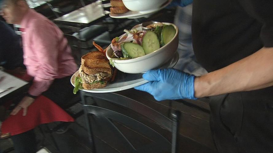 Plate at The Village Anchor (server wearing glove for coronavirus protection)