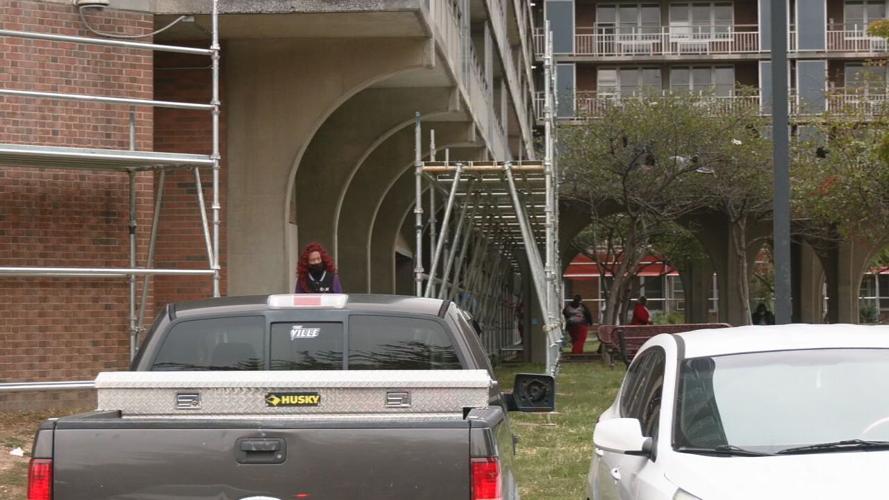 Scaffolding outside Dosker Manor