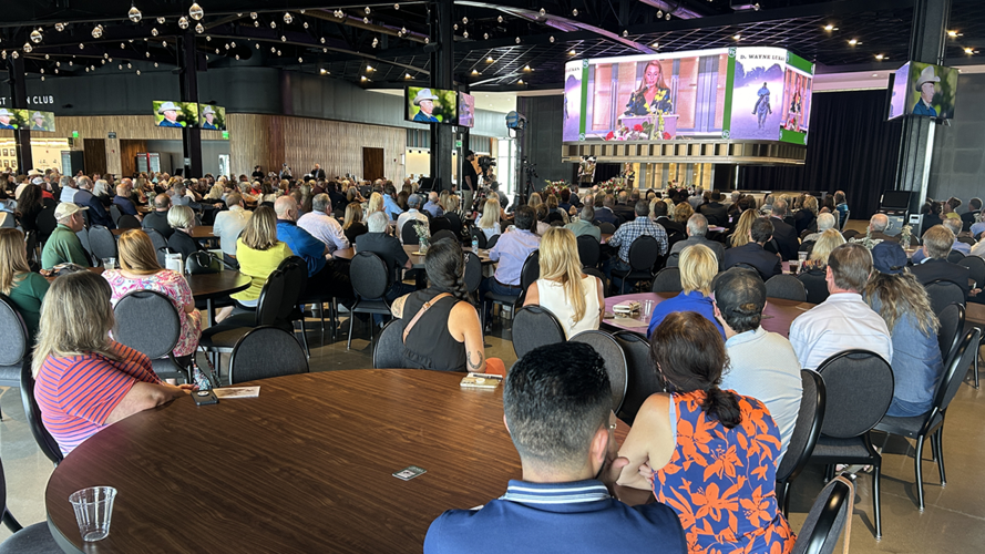 Crowd watches D. Wayne Lukas Celebration of Life