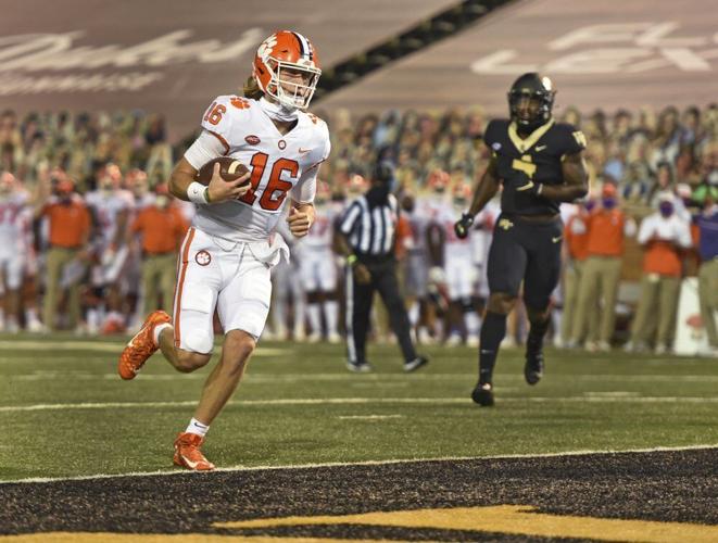 Clemson quarterback Trevor Lawrence scores against Wake Forest