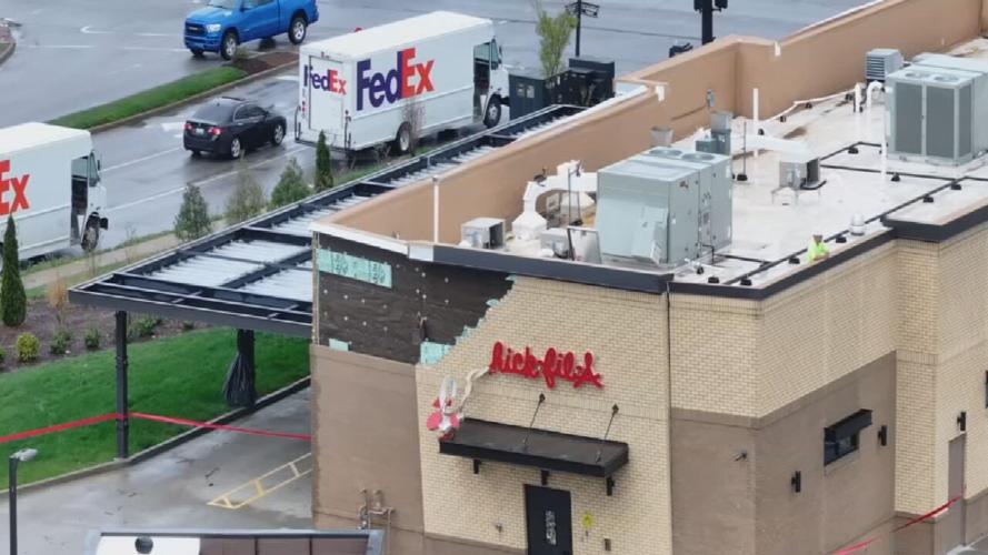 Aerial view of damaged Chick-fil-A in Jeffersontown, Kentucky