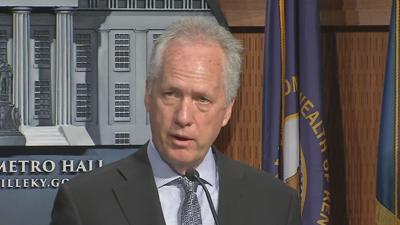 Louisville Mayor Greg Fischer speaks during a news conference Monday, April 26, 2021