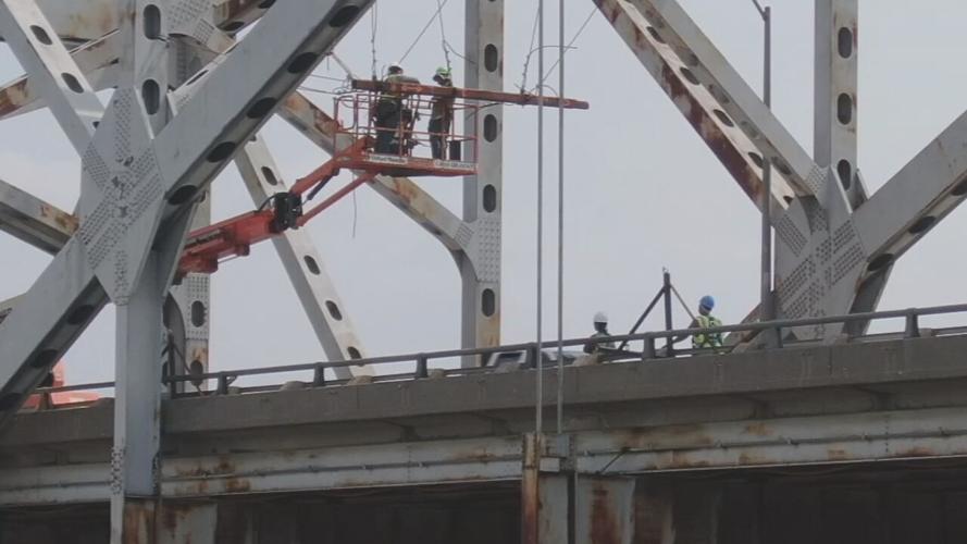 Crews work on Sherman Minton Bridge