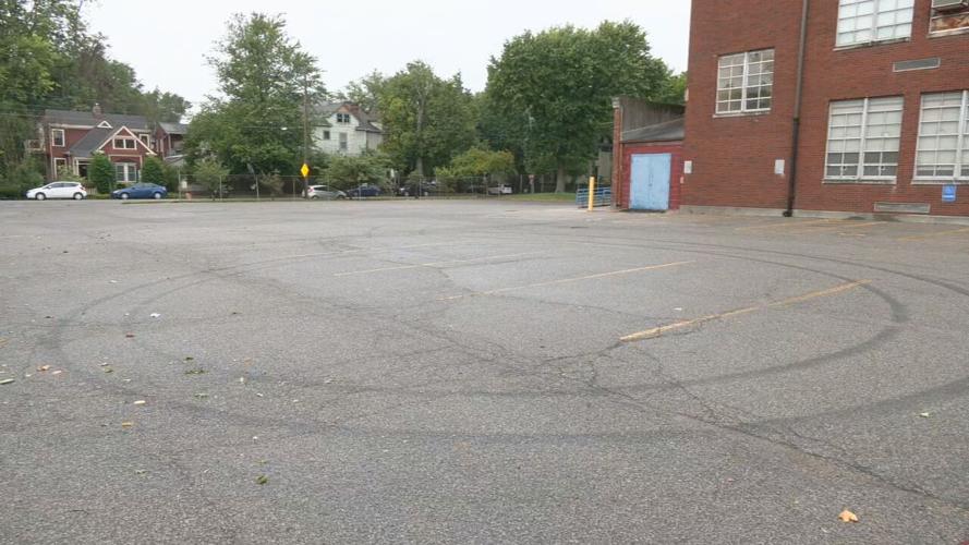 Burnout marks in JCTMS parking lot