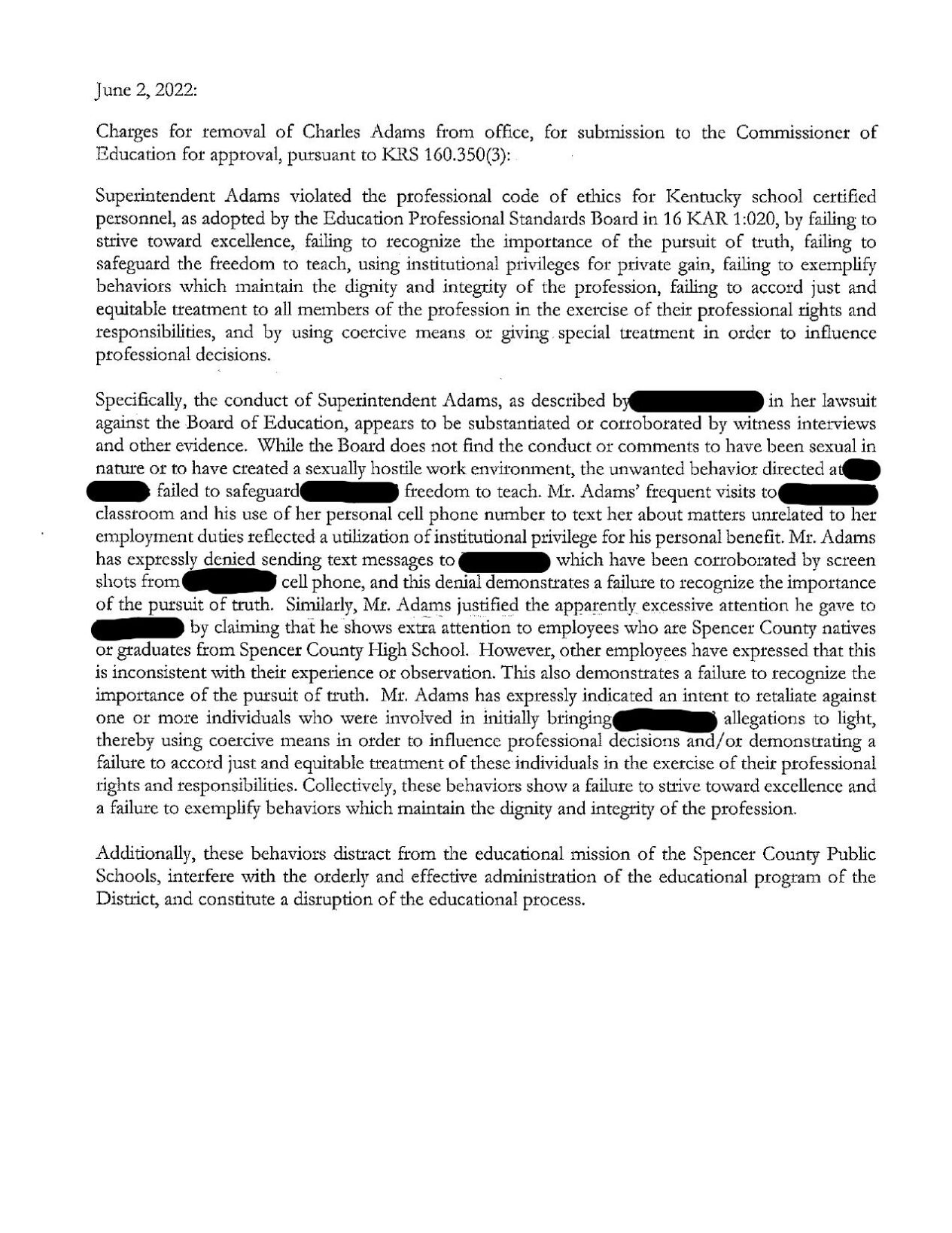 SCPS Charges for Removal