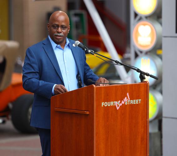 David James speaks at Fourth Street Live.JPG