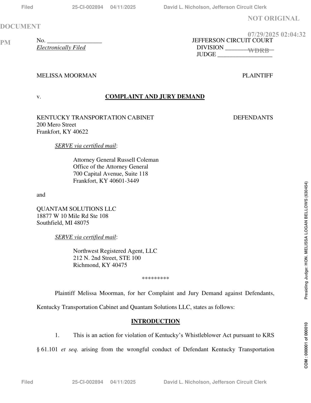Melissa Moorman's Whistleblower Complaint