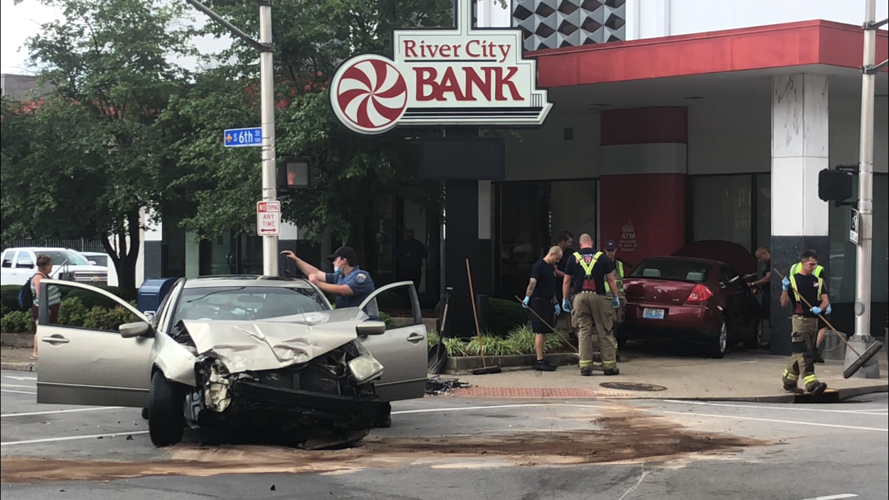 SCENE: Car crashes into River City Bank on July 12, 2021