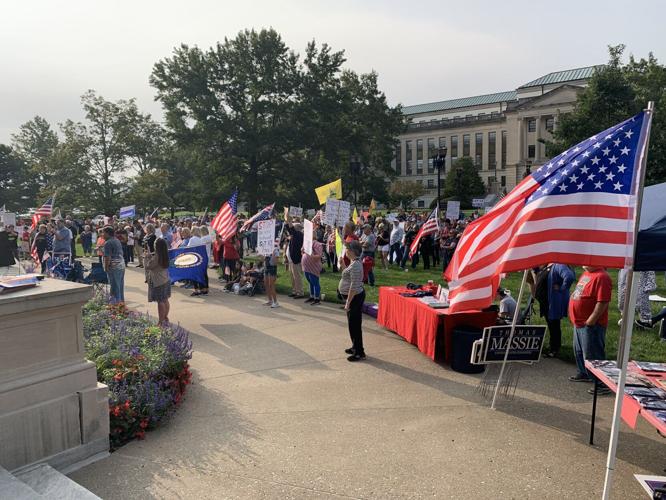 Demonstrators at a Sept. 17, 2020 rally to challenge Gov. Andy Beshear's COVID-19 executive orders.