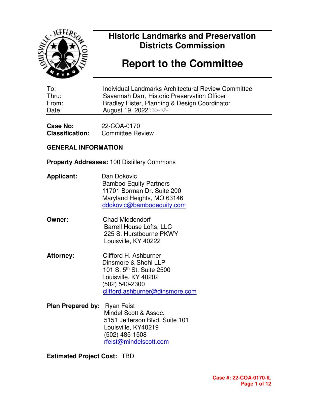 100 Distillery Commons staff report