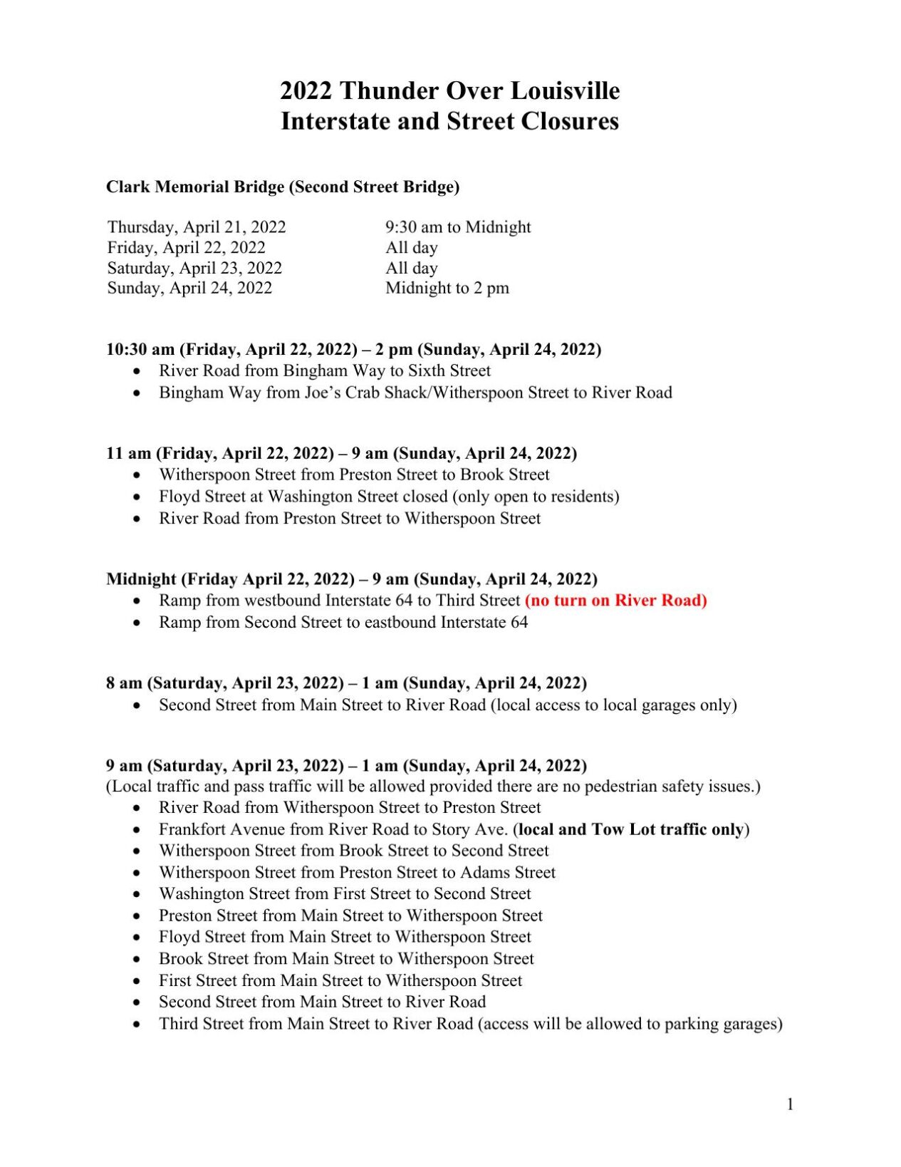 Interstate and Street Closures for Thunder Over Louisville 2022