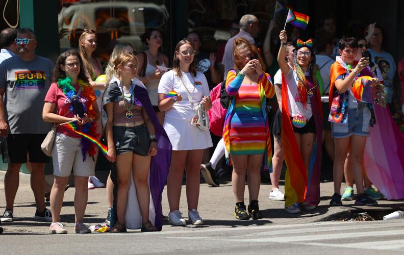People line Market Street at Kentuckiana Pride Parade
