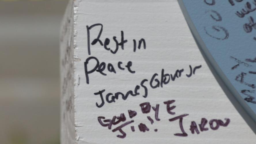 The community memorial outside Old National Bank continued to grow on Thursday, April 13, 2023.