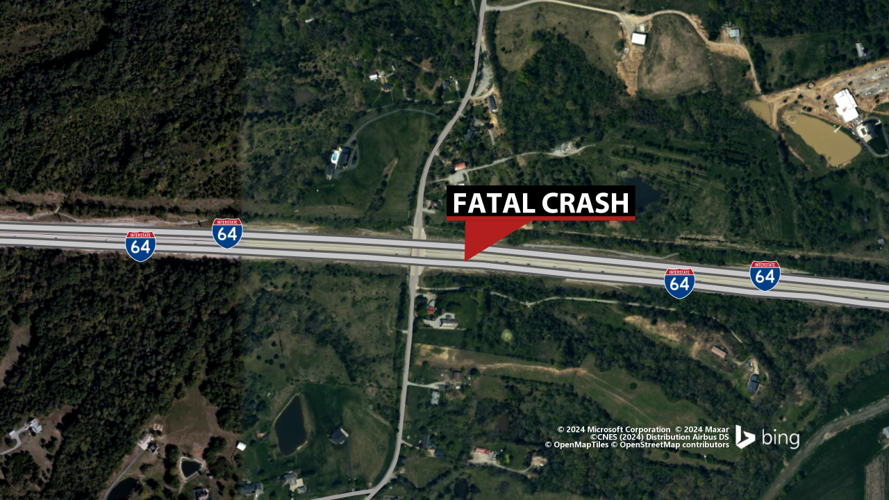 Map of fatal crash on Interstate 64 East @ mm 21