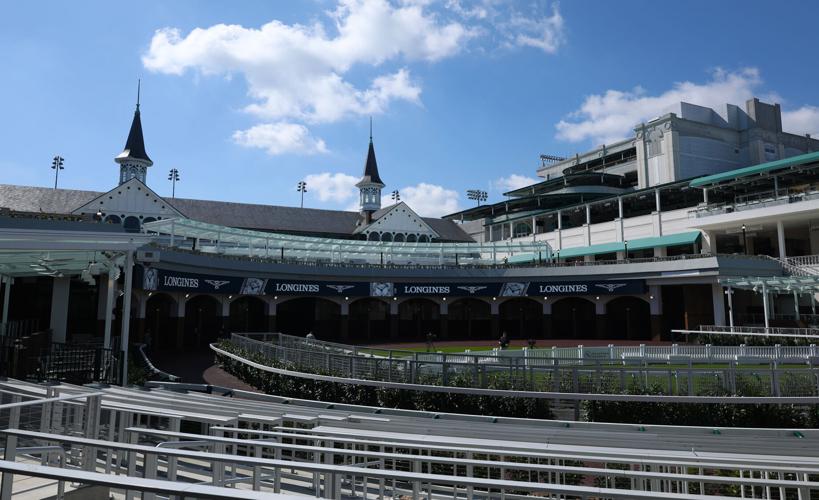 Twin Spires with Paddock area at Churchill Downs.JPG