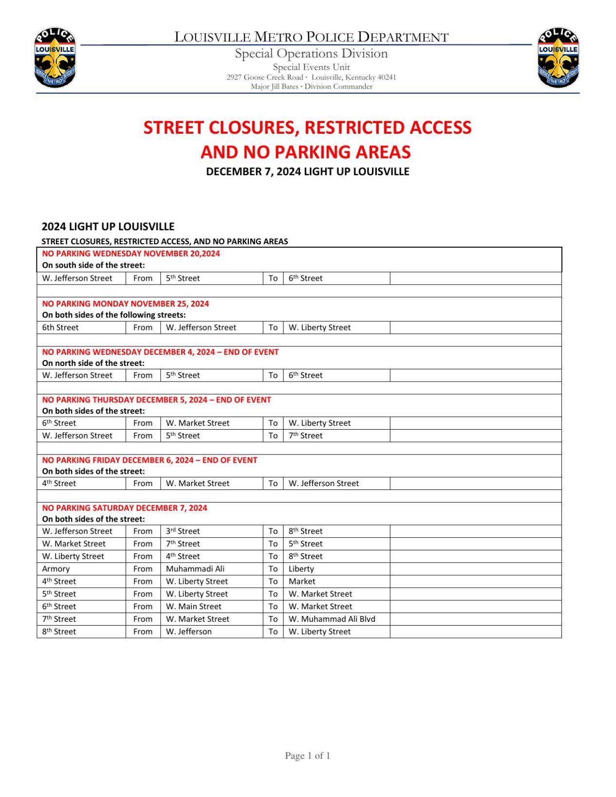 2024 Light Up Louisville Street Closures