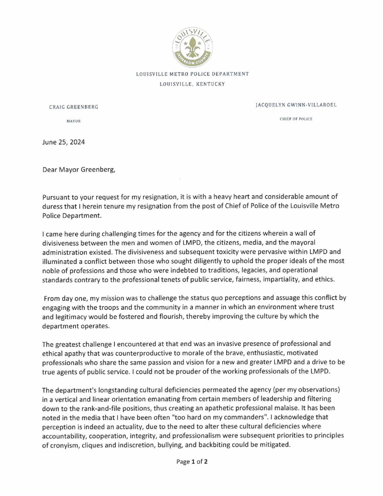 Jacquelyn Gwinn-Villaroels' Resignation Letter