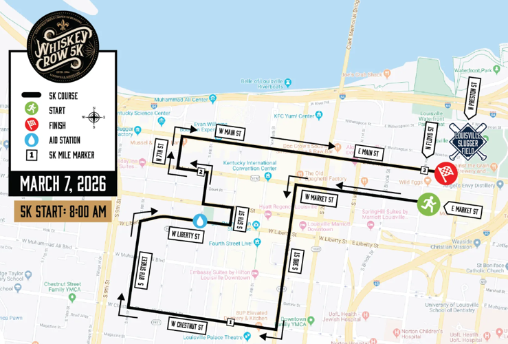 Whiskey Row 5K route map 2026