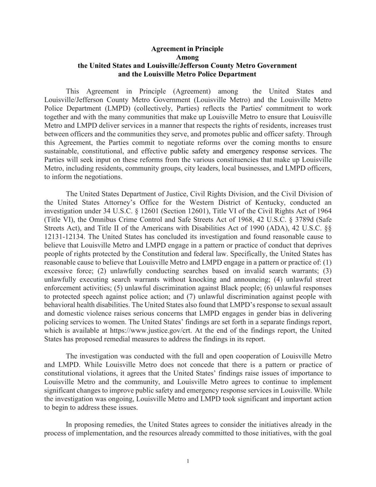 Agreement in Principle