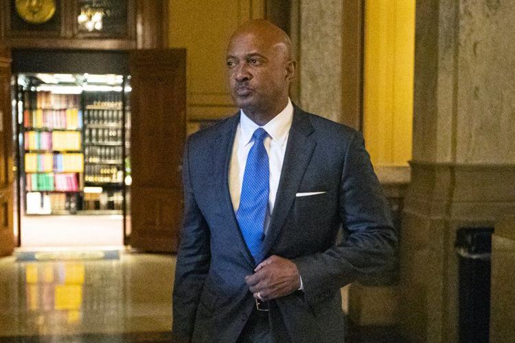 Indiana Attorney General Curtis Hill arrives for a hearing at the state Supreme Court